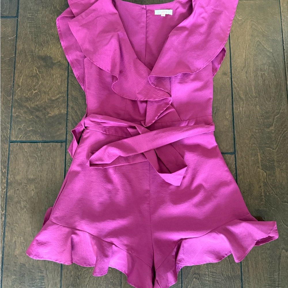 Luxxel Fuchsia Romper with Ruffle Accents